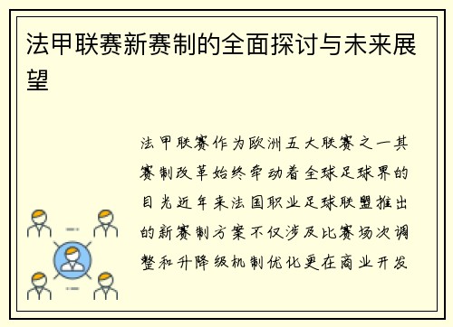 法甲联赛新赛制的全面探讨与未来展望